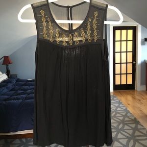 Lucky Brand Black Blouse with Gold Beading